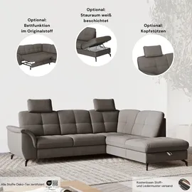 sit&more Ecksofa SIT & MORE "Zora", grau (hellgrau), B:262cm H:92cm T:164cm, 95% Polyester 5% Polyamid, Sofas, Ecksofa, wahlweise mit Bettfunktion und Bettkasten