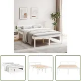 The Living Store Seniorenbett Weiß 140x190 Cm Massivholz Kiefer - Seniorenbett - Kiefernholz - Massivholzbette - Doppelbett - Weißes Bett