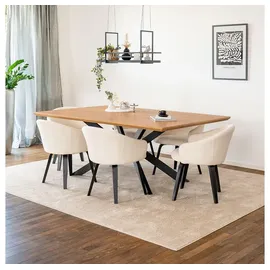 Home Deluxe Essgruppe Eckig AVENCIA inkl. Sternfuß - 200 x 120 cm Light Oak, (7-tlg) weiß