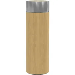 Intirilife praktische Bambus Thermosflasche mit 350 ml Füllmenge zum Wandern Reisen im Zug Büro Auto und Unterwegs