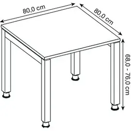 Hammerbacher JS08 höhenverstellbarer Schreibtisch ahorn rechteckig, 4-Fuß-Gestell silber 80,0 x 80,0 cm