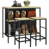 Homcom Bartisch mit Barhocker Set, 3-tlg. im Modern-Stil, Stahl, Eiche
