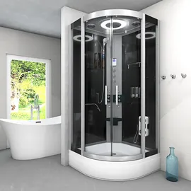 AcquaVapore D58-53T1 Komplettdusche mit Pendeltür 90 x 90 cm Schwarz Sicherheitsglas ESG
