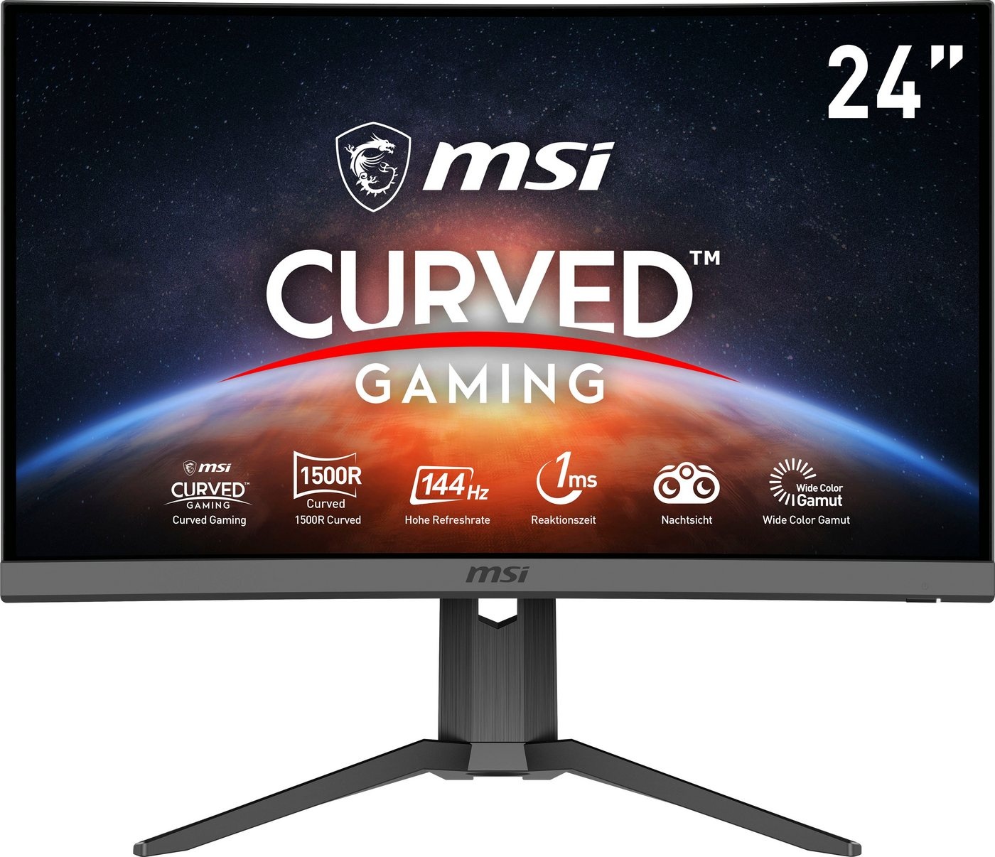 MSI Optix G24C6P Curved-Gaming-LED-Monitor (60 cm/24 ", 1920 x 1080 px, Full HD, 1 ms Reaktionszeit, 144 Hz, VA LCD, höhenverstellbar, 3 Jahre Herstellergarantie) schwarz