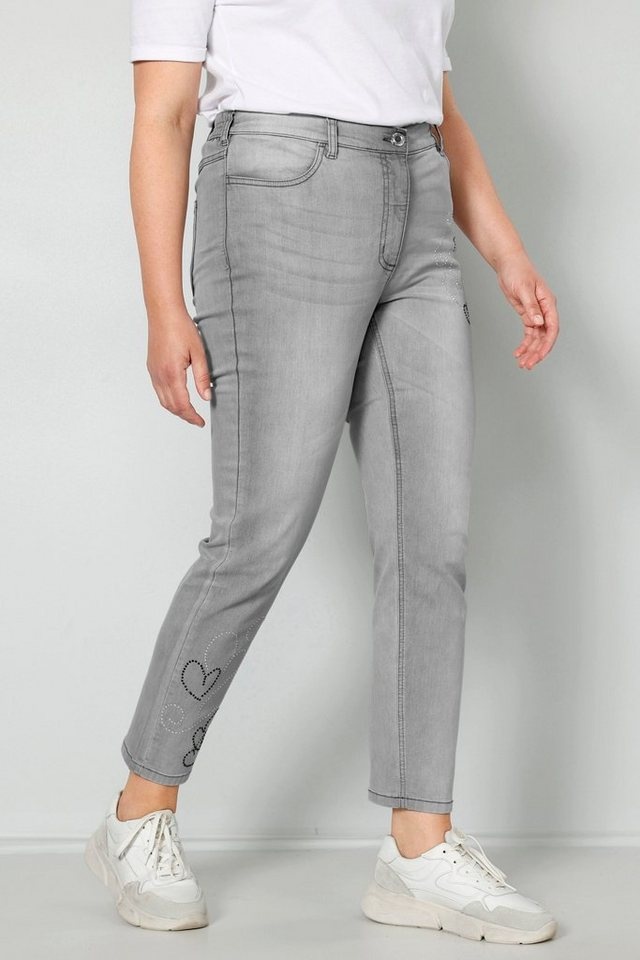 MIAMODA Röhrenjeans 7/8-Jeans Slim Fit Glitzerherzchen 4-Pocket grau