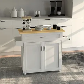 VCM Küchenmöbel Servierwagen Pastano Weiß / Honig-Eiche H. 89 x B. 114 x T. 39 cm