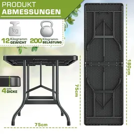 tillvex Campingtisch 180x75cm Klappbar Schwarz