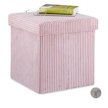 Relaxdays Sitzwürfel, faltbar, Sitzhocker mit Stauraum, Kordsamt, quadratisch, mit Deckel, Samthocker 38x38x38 cm, rosa