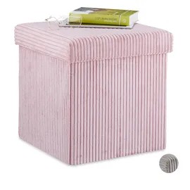 Relaxdays Sitzwürfel, faltbar, Sitzhocker mit Stauraum, Kordsamt, quadratisch, mit Deckel, Samthocker 38x38x38 cm, rosa