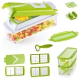 Genius Gemüseschneider Nicer Dicer Smart 14tlg. Gemüsehobel Würfelschneider, 3 Auffangbehälter mit 800 ml Fassungsvolumen Madoline Salatschneider grün