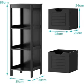 Costway Badezimmerschrank mit 2 Schubladen 30 x 135 x 30 cm Schwarz