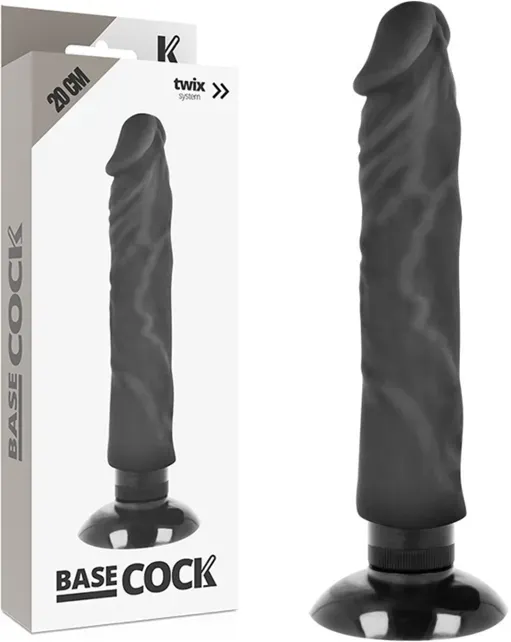 BASECOCK - Realistischer Vibrator 2-in-1 Natur, 20 cm Ø 4 cm - Schwarz