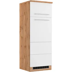 Kühlumbauschrank KOCHSTATION "KS-Wien", weiß (weiß, wotaneiche), B:60cm H:165cm T:60cm, Schränke, edel aussehende gestiftete Fronten