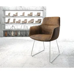 DELIFE Fauteuil Pejo-Flex brun antique cadre patin acier inoxydable, Chaises de salle à manger