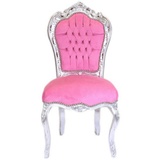 Casa Padrino Barock Esszimmer Stuhl Rosa / Silber - Handgefertigter Antik Stil Stuhl mit edlem Samtstoff - Esszimmer Möbel im Barockstil - Barock Möbel