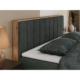 MKS Meble King Boxspringbett 160x200 mit Bettkasten Eiche, Polsterbett mit Matratze H3, Bett mit Rahmen in Wotan Eiche und Kopfteil... - Dunkelgrau