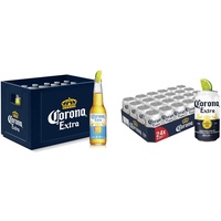 Corona Cero 0,0% Alkoholfrei Premium Lager Flaschenbier, MEHRWEG 24 x 0.355 l im Kasten, Lager Bier mit 100% natürlichen Zutaten, 24er Kiste & Extra Premium Lager Dosenbier, EINWEG, 24 X 0.33 l