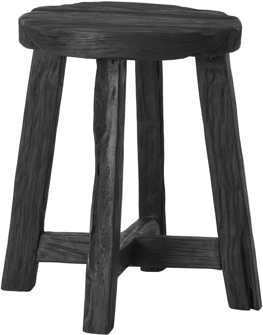 Hocker Gio aus recyceltem Teakholz, skandinavisches Design, schwarz, handgefertigtes Unikat