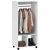 Homcom - Mobiler Kleiderschrank Garderobe Schrank Regal 4 Schwenkräder für Schlafzimmer, Aluminiumlegierungen, 60 x 40 x 127 cm, Weiß