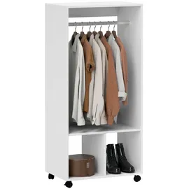 Homcom - Mobiler Kleiderschrank Garderobe Schrank Regal 4 Schwenkräder für Schlafzimmer, Aluminiumlegierungen, 60 x 40 x 127 cm, Weiß