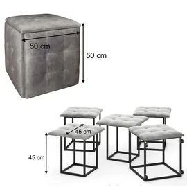 RODNIK Sitzhocker Transformer 5-in-1 Vellours 50 x 50 x 50 cm Grau