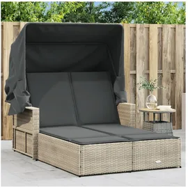 vidaXL Doppel-Sonnenliege mit Dach und Auflagen Hellgrau Poly Rattan