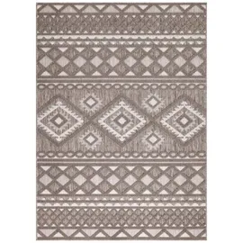 Carpet City In-& Outdoor Teppich - Quadratisch 150x150 cm - für Innen-& Außenbereich - Wetterfest Balkon-Teppich, Terrasse, Flur, Küche - Wohnzimmer-Teppiche - Hochtief/ 3D-Effekt - Ethno-Look in Braun