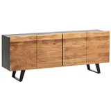Wohnling Kommode Sideboard Akazie Massivholz 180x75x45 cm Anrichte Schwarz mit (Baumkante, Kommode mit Türen, Kommodenschrank Flurschrank Modern), Baumkante, Kommode mit Türen, Kommodenschrank Flurschrank Modern schwarz