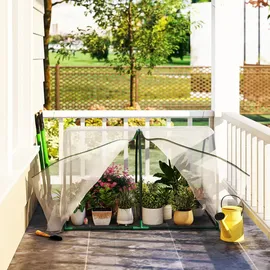 Outsunny Foliengewächshaus aus Stahl, Treibhaus für Garten, Tomatenhaus 99x71x60cm, Tomatengewächshaus für Gemüse, Blumen, Pflanzen, Weiß