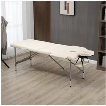 Homcom Massageliege 7 Zonen Klappbar Massagetisch mit Kopfstütze Armlehne höhenverstellbare Aluminium Massagebett Massagebank aus Kunstleder für Spa Salon Tattoo Beige