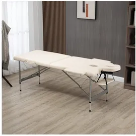 Homcom Massageliege 7 Zonen Klappbar Massagetisch mit Kopfstütze Armlehne höhenverstellbare Aluminium Massagebett Massagebank aus Kunstleder für Spa Salon Tattoo Beige