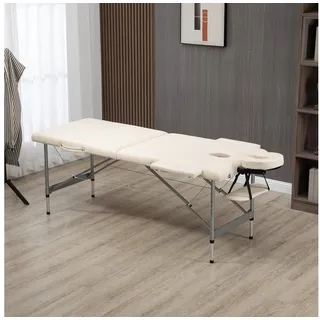 Homcom Massageliege 7 Zonen Klappbar Massagetisch mit Kopfstütze Armlehne höhenverstellbare Aluminium Massagebett Massagebank aus Kunstleder für Spa Salon Tattoo Beige