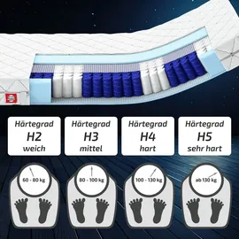 Matratzen Perfekt Matratze 7 Zonen Taschenfederkern Köln 180x200cm H5 20cm hoch – Hochwertige Kaltschaumpolsterung – Abnehmbarer, waschbarer Bezug