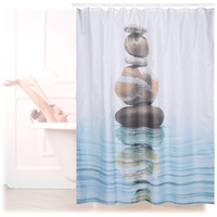 Relaxdays Duschvorhang Steine auf Wasser, Polyester, waschbar, Anti-Schimmel, Badewannenvorhang 180x180 cm,