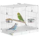 PawHut Vogelkäfig Klappbar Vogelhaus mit Holzsitzstange, 2 Futterschalen Weiß