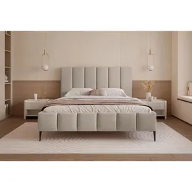 Selsey Polsterbett 140x200 cm, mit Bettkasten und Lattenrost, graubeige