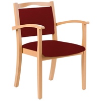 einrichtungsdesign24 Armlehnstuhl 4-Fußstuhl Holzstuhl mit Armlehnen Alexander Seniorenstuhl Esszimmer, Gestell aus Massivholz, stapelbar rot