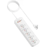 LEHOTPIA 5 Fach Ecksteckdose einzeln schaltbar,9 in 1Mehrfachsteckdose Steckerleiste mit 3 USB und 1 USB-C,Überspannungsschutz mit 1.8M Kabel für Smartphones Tablets, Hause (weiß)