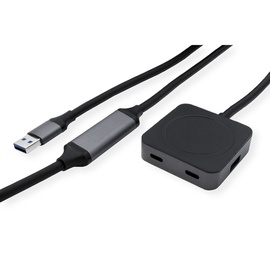 Value USB 3.2 Gen 1 Hub, (2x USB-A + 2x USB-C), mit Verlängerungskabel, schwarz, 10 m