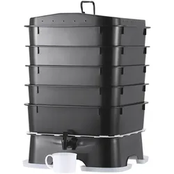 VEVOR Schnellkomposter 18-50L Gartenkomposter 400x400x650mm Thermokomposter HDPE-Kunststoff Kompostierer Inkl. 5 Schalen & ein Auffangbehälter Kompostbehälter Kompostierung Reduzierung des Hausmülls