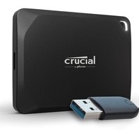 Crucial X10 Pro 1TB Portable SSD Festplatte mit USB-A Adapter, bis zu 2100MB/s Lesen und 2000MB/s Schreiben, Externe SSD, PC und Mac, USB-C 3.2 - CT1000X10PROSSD902