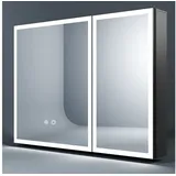 WDWRITTI Spiegelschrank Bad mit Beleuchtung 80 x 60 cm Badezimmerspiegelschrank LED 2 türen (2Touch, Anti-fog, 3Lichtmodi, Dimmbar, Speicherfunktion, Doppelseitiger Spiegel, Verstellbare Glasböden) Alu-Schranktür, mit Netzadapter