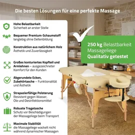 Habys Sofia Massageliege Mobile Massagetisch Kosmetikliege 2 Zonen, Tragebares höhenverstellbar inkl. Kopfstütze × Armlehnen, 213 cm, - Beige