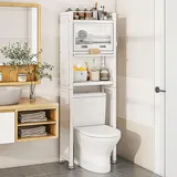 Höhenverstellbares Waschmaschinenschrank Überbauschrank, 3 Ablagen Regal Waschmaschinenregal Teleskopregal, Waschmaschine Schrank Toilettenregal WC Regal,Metall Waschmaschine Regal,(White)