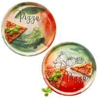 MamboCat Pizzateller 2x Pizzateller Gemüse & Öl Ø33cm 2 Personen XL-Teller Dekor Platte