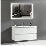 Alpenberger Waschtisch mit Unterschrank 100 cm Breit | Gäste WC Badmöbel Set mit Waschbeckenbeckenunterschrank | LED Badezimmersiegel mit Beleuchtung