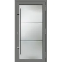 PREMIUM Aluminium-Glas Haustür "LYDIA" 90 mm Vollglas flächenbündig Graualuminium RAL 9007 beidseitig außen öffnend DIN rechts
