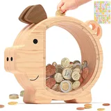 Summidate Sparschwein Kinder Holz, Personalisiert große Spardose für Kinder Junge Mädchen, Unzerbrechliche Rechnungen, Münzwechsel, Geldspardose, Geschenk&Dekoration