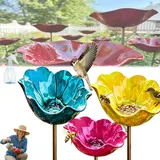 Metall Gartenstecker Vogeltränke, Blumen Gartenstecker Vogeltränke, Bienentränke Keramik Blume, Winterfest, rostfrei, als Vogeltränke zum Aufhängen Oder Stecken für Garten & Terrasse(P)