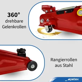 PETEX Rangierwagenheber, 2 T, hydraulisch + Drehmomentschlüssel 40-210 Nm, inkl. 3 Stecknüsse 17/19/21 mm, 1 Verlängerung - Set